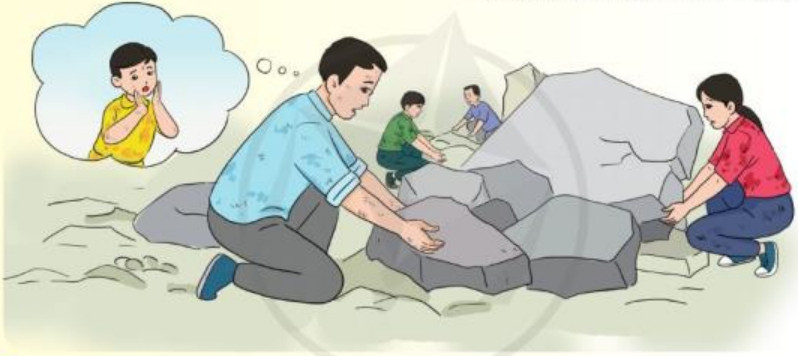 Hình ảnh minh họa người cha đang tìm kiếm con trai trong đống đổ nát, thể hiện sự kiên trì và tình yêu thương vô bờ bến.