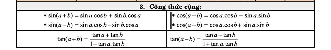 Công thức lượng giác 2