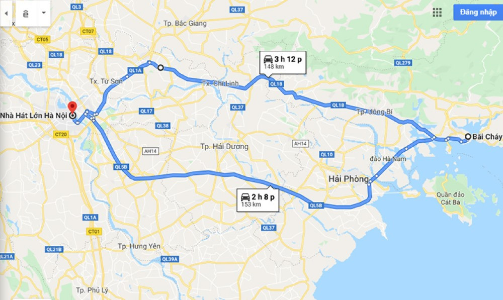 Các tuyến đường phổ biến từ Hà Nội đến Hạ Long, bao gồm cả đường bộ và đường hàng không