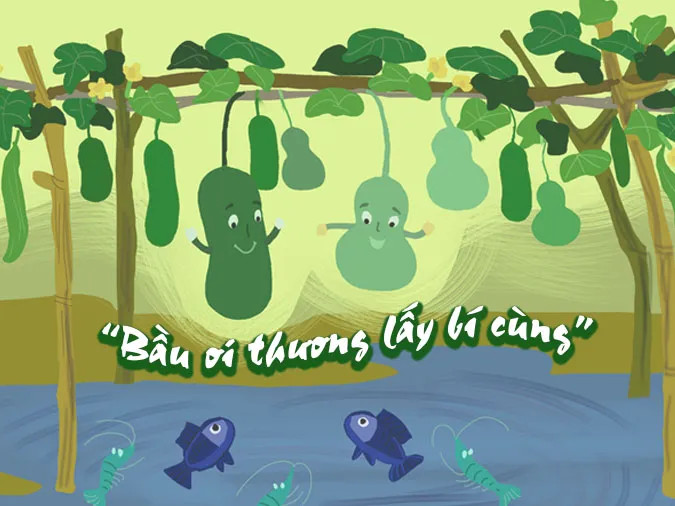 Hình ảnh minh họa bầu và bí cùng trên một giàn, tượng trưng cho tinh thần đoàn kết