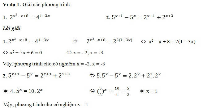 Ví dụ cách giải phương trình mũ đưa về cùng cơ số
