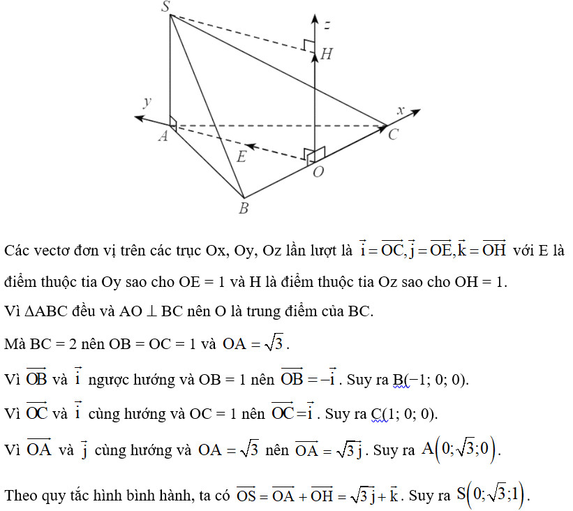 Hình chóp S.ABC có đáy ABC là tam giác đều, SA vuông góc với đáy và hệ tọa độ Oxyz