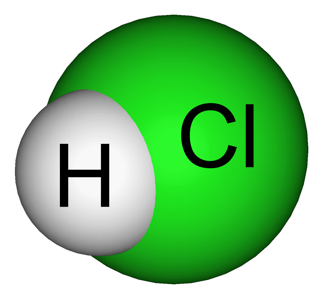 Công thức cấu tạo của phân tử axit clohidric, thể hiện một nguyên tử hydro (H) liên kết với một nguyên tử clo (Cl) bằng một liên kết đơn
