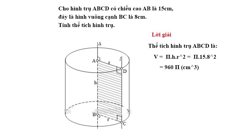 Tính diện tích hình trụ tương ứng, một bài tập thường gặp trong chương trình học
