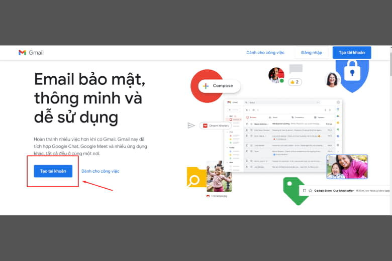 Cách đăng ký thư điện tử bước 1