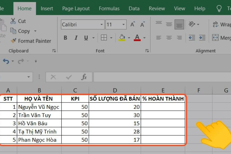 Các bước tính phần trăm trên excel