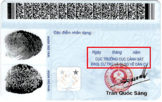 Ảnh mặt sau CCCD mã vạch minh họa vị trí nơi cấp