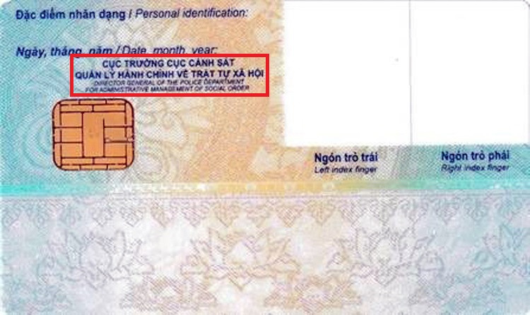Ảnh mặt sau CCCD gắn chip minh họa vị trí nơi cấp