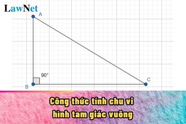 Hình ảnh minh họa công thức tính chu vi tam giác vuông, với các cạnh a, b, c được chú thích rõ ràng.