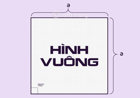 Hình vuông là một hình tứ giác có 4 cạnh bằng nhau và 4 góc vuông 90 độ