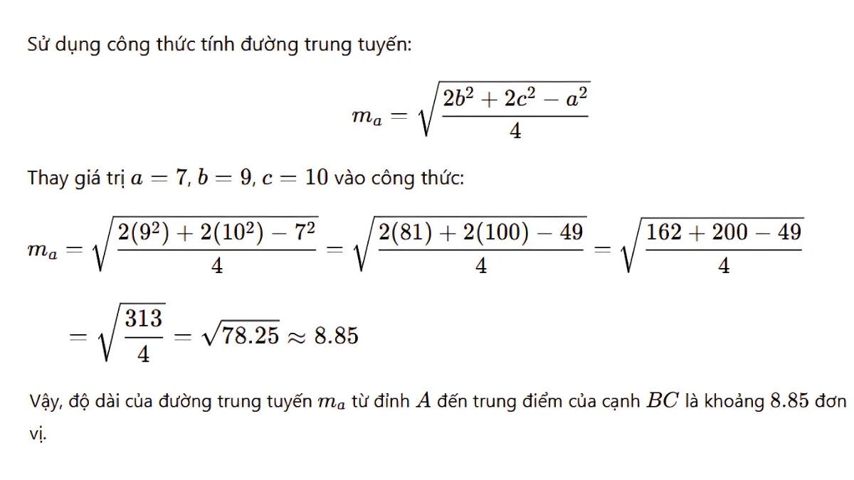 Bài tập vận dụng công thức tính đường trung tuyến