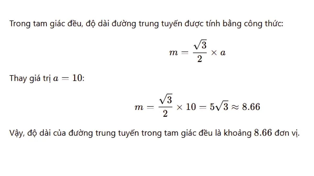 Bài tập vận dụng công thức tính đường trung tuyến trong tam giác đều