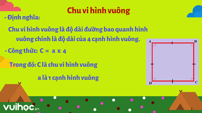 Công thức tính chu vi hình vuông
