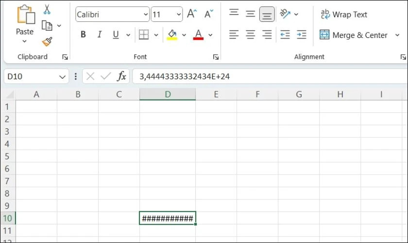 Lỗi #### trong Excel do dữ liệu quá dài.