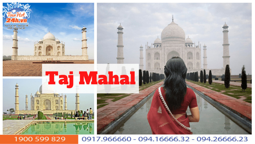 Tổng quan lăng mộ Taj Mahal nhìn từ xa với dòng sông Yamuna thơ mộng, thể hiện sự hòa quyện giữa kiến trúc và thiên nhiên