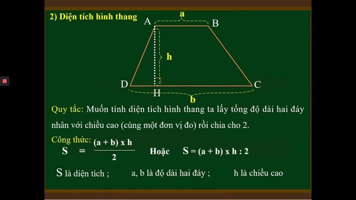 Công thức tính diện tích hình thang