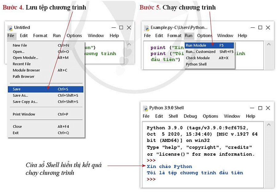 Các bước soạn thảo và thực hiện chương trình Python