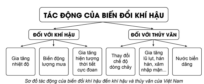 Sơ đồ tác động của biến đổi khí hậu đến khí hậu và thủy văn Việt Nam minh họa các yếu tố liên quan