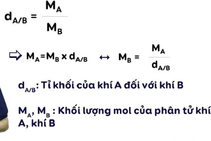 Công thức tính tỉ khối hơi của khí A so với khí B
