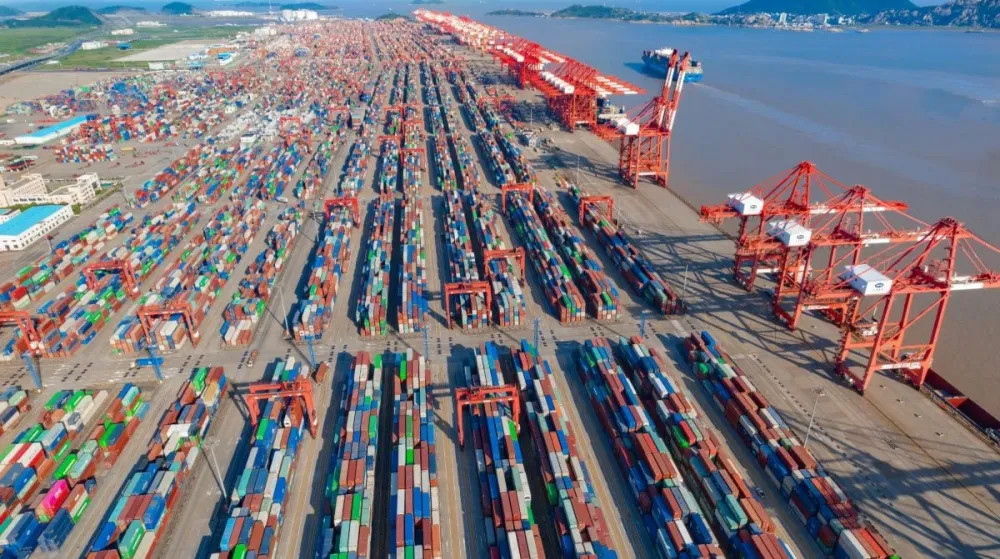 Hoạt động xếp dỡ container tại Cảng Thượng Hải diễn ra liên tục và nhộn nhịp