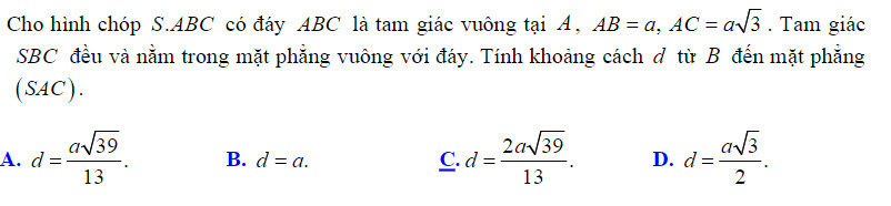 Đề bài 3 về tính khoảng cách giữa hai đường thẳng chéo nhau.
