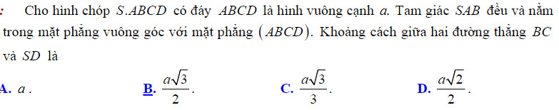 Đề bài 4 về tính khoảng cách giữa hai đường thẳng chéo nhau.