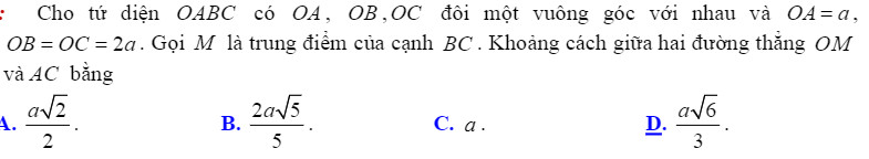 Đề bài 9 về tính khoảng cách giữa hai đường thẳng chéo nhau.