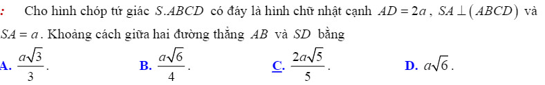 Đề bài 8 về tính khoảng cách giữa hai đường thẳng chéo nhau.