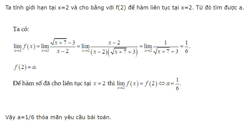 Hướng dẫn từng bước cách tìm giá trị của tham số để đảm bảo tính liên tục của hàm số tại một điểm cụ thể