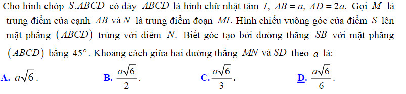 Đề bài tập 7 về tính khoảng cách giữa hai đường thẳng chéo nhau.