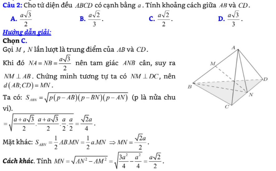 Ví dụ 2 về phương pháp dựng đoạn vuông góc chung để tính khoảng cách.