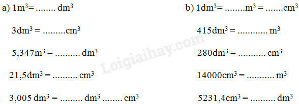 Bảng chuyển đổi thể tích giúp học sinh lớp 5 dễ dàng điền số thích hợp vào chỗ chấm, từ m3 sang dm3, cm3 và ngược lại